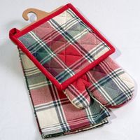3 PC RD/GRN Plaid Mitt, Towel & Potholder Set