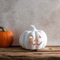 6.5"W White Terracotta Mini J-O-L Pumpkin