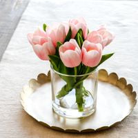 Faux Pink Tulips In Glass Vase