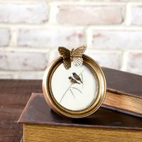 3.5" Round Antique Gold Butterfly Photo Frame