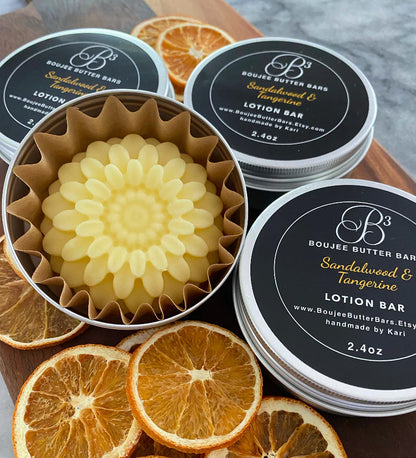 Sandalwood & Tangerine Scented Lotion Bar in Tin (2 Sizes)