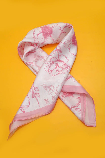 Pink Petite Flower Print Silky Feel Bandana Scarf