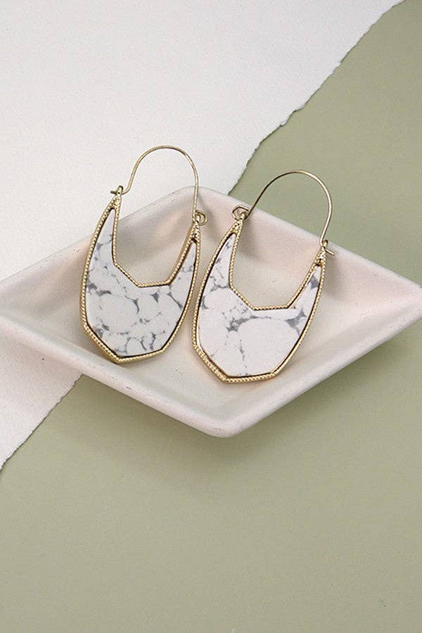 White Natural Stone Geo Hoop Earring