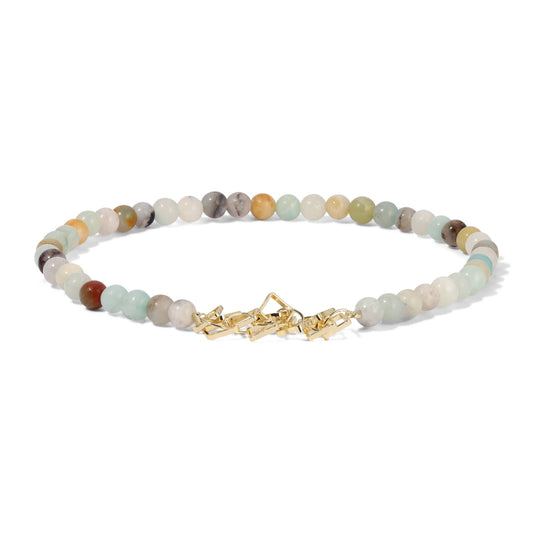 Amazonite Mini Beaded Gemstones with Silver Ankle Bracelet