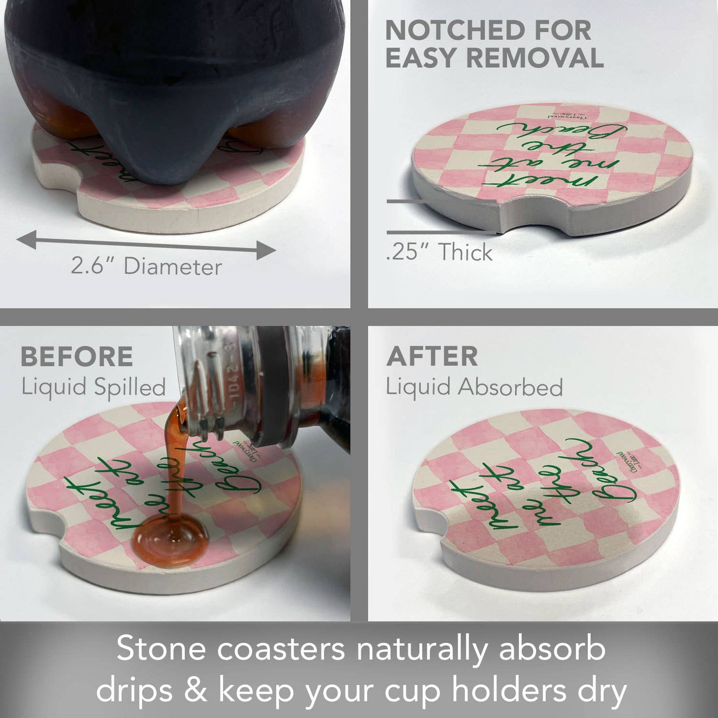 "Meet at Beach" Single Packaged Absorbent Stone Car Coaster