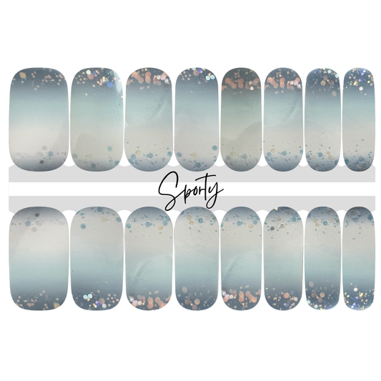 Misty Lake Nail Stickers | Light Blue Ombre with Glitter