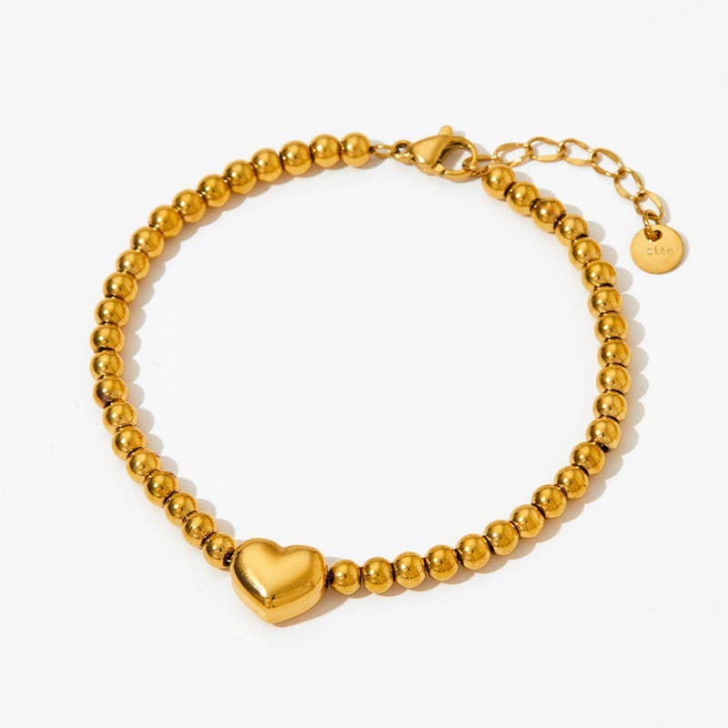 Gold Beaded Bubble Heart Bracelet