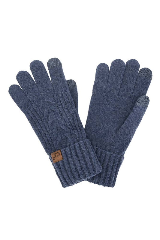 Navy Cable Knit Winter Gloves