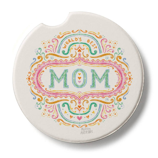 "Worlds Best Mom" Absorbent Stone Car Coaster 1pk