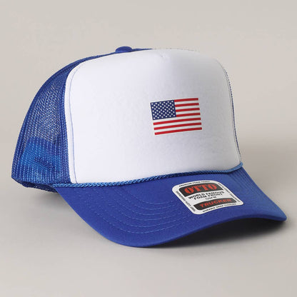 MINT/WHITE/MINT / One Size, USA FLAG Mesh Back Foam Trucker Hat