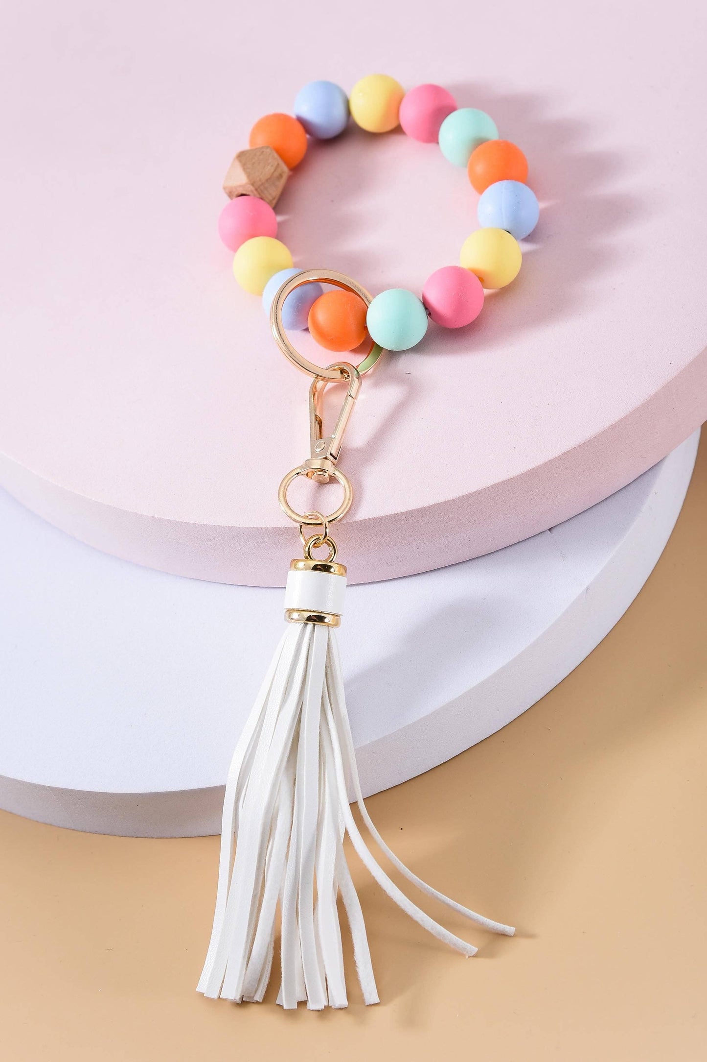 Multi Colored Silicone Bead Bracelet Key Holder w/Tassel