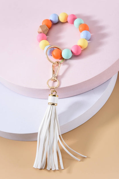 Multi Colored Silicone Bead Bracelet Key Holder w/Tassel