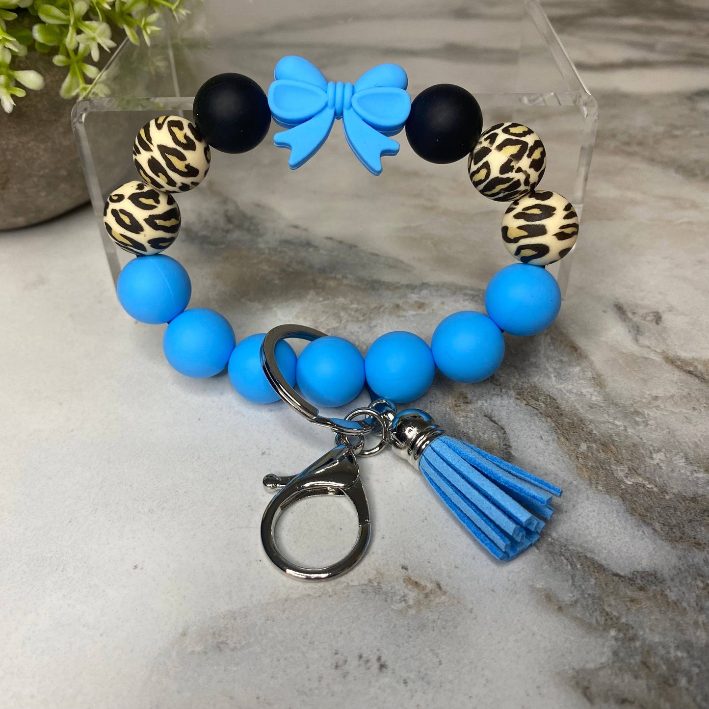 Silicone Bracelet Keychain - Blue Bow