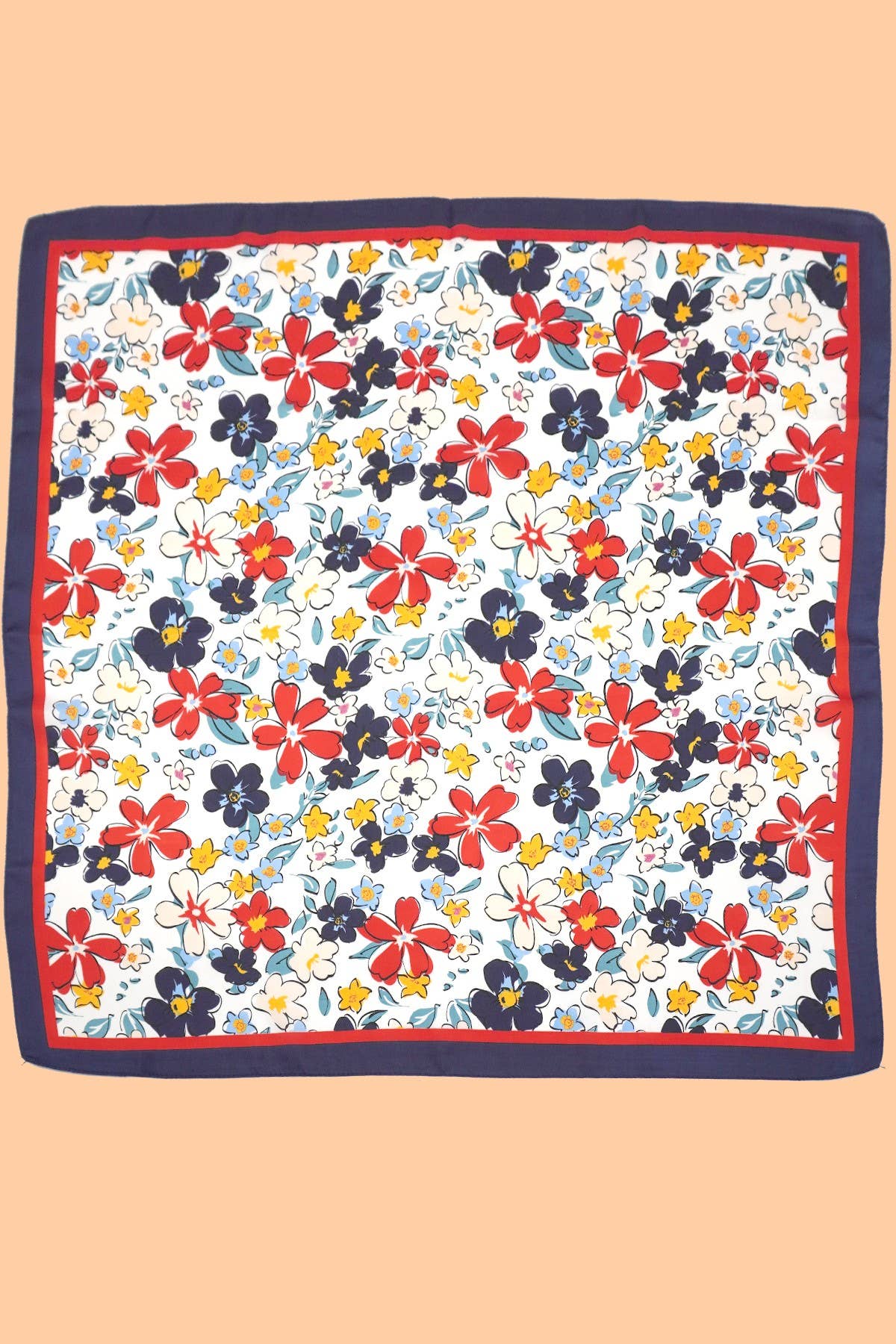 Large Navy Floral Print Bandana Scarf