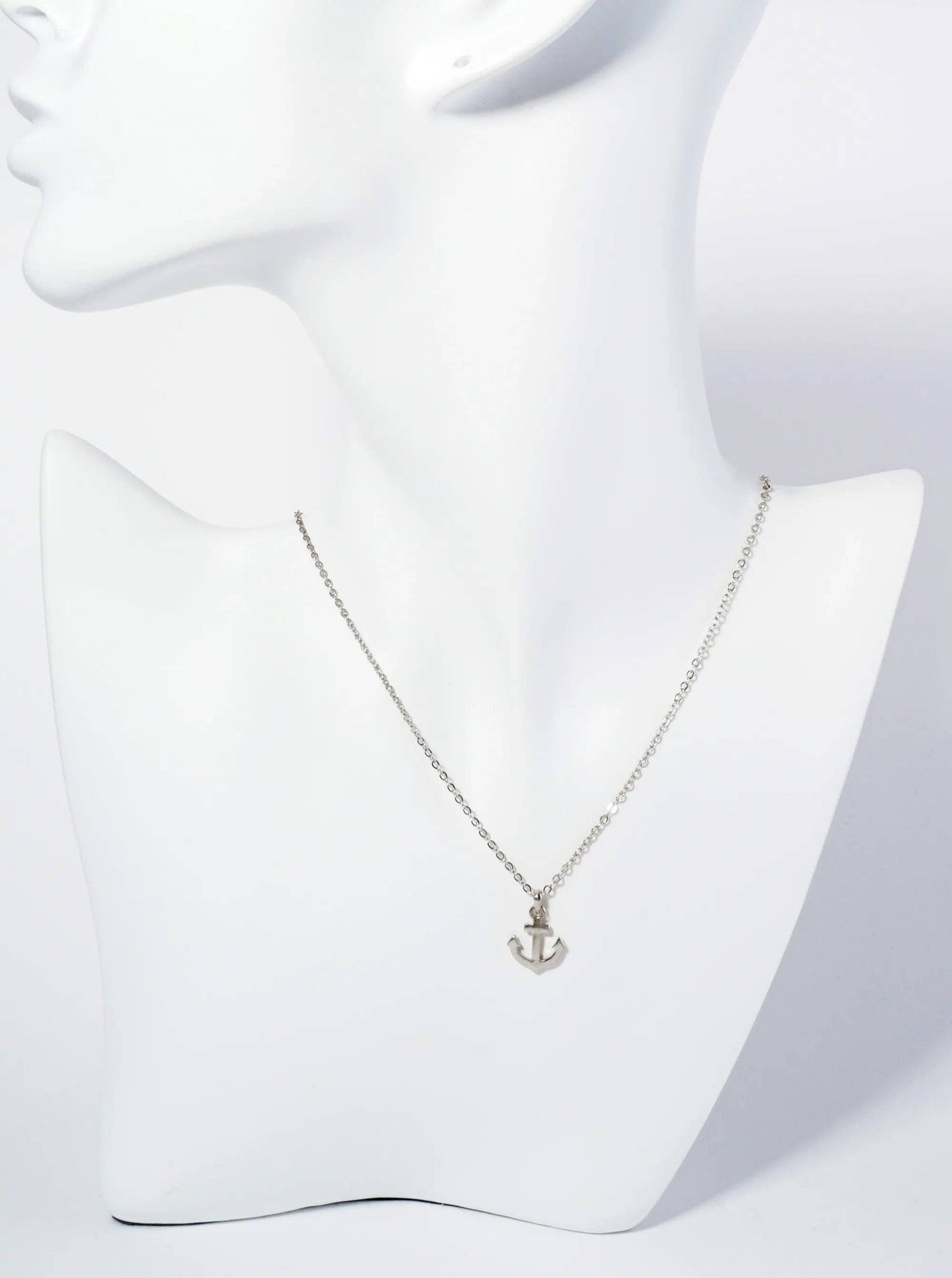 Polished Metal Anchor Pendant Necklace: Rhodium