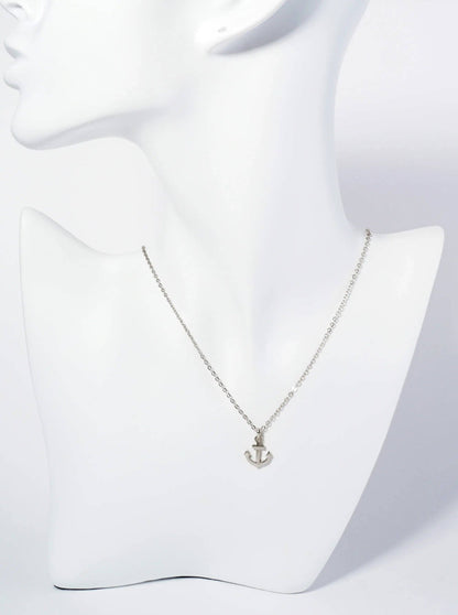 Polished Metal Anchor Pendant Necklace: Rhodium