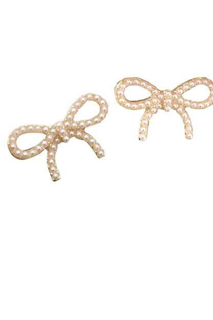 Gold Pearl Bow Stud Earring