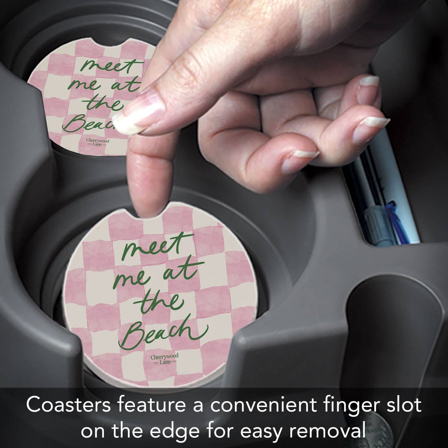 "Meet at Beach" Single Packaged Absorbent Stone Car Coaster