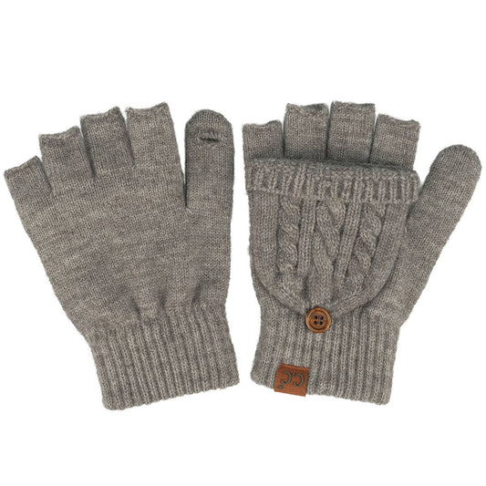 Gray Cable Pattern Convertible Flips Mitten Gloves