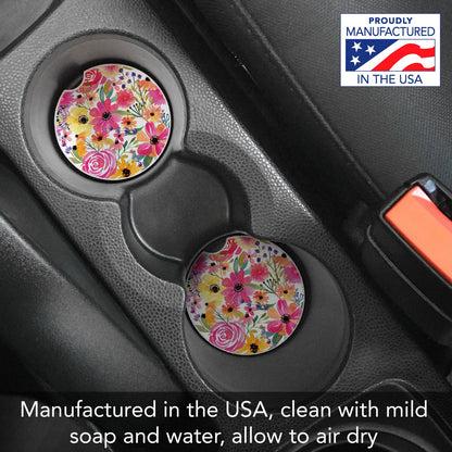 "Floral Frenzy" Absorbent Stone Car Coaster 1pk