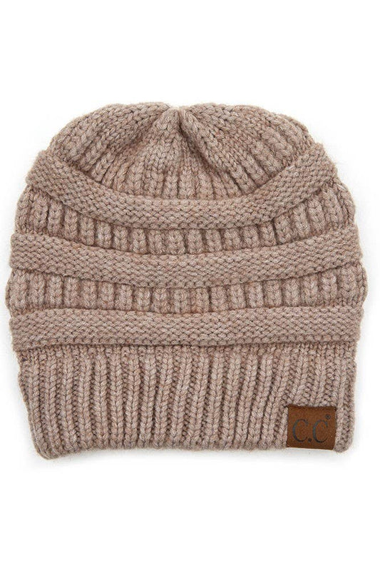 Light Taupe Mixed Soft Yarn Knit Beanie