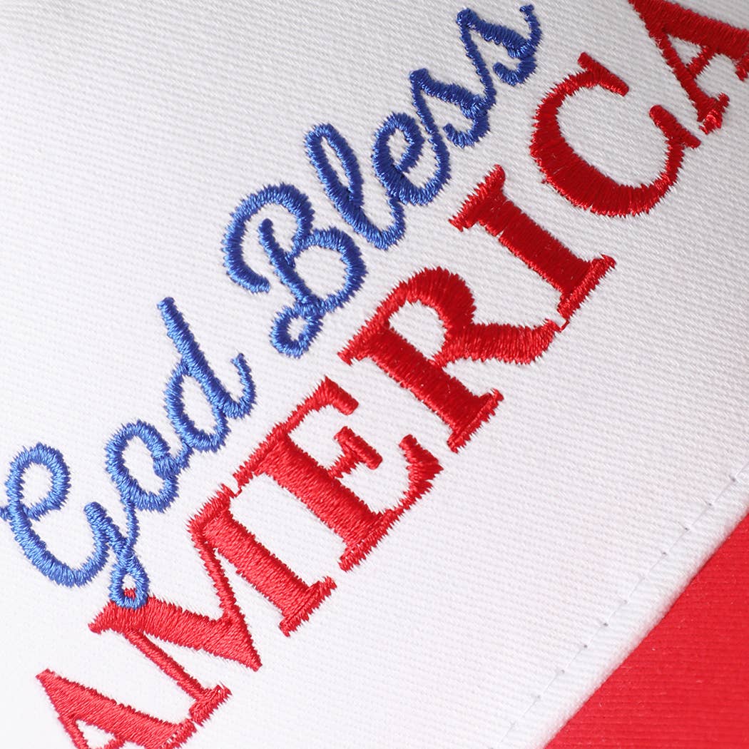 Red GOD BLESS AMERICA Embroidered Star Brim Trucker Hat