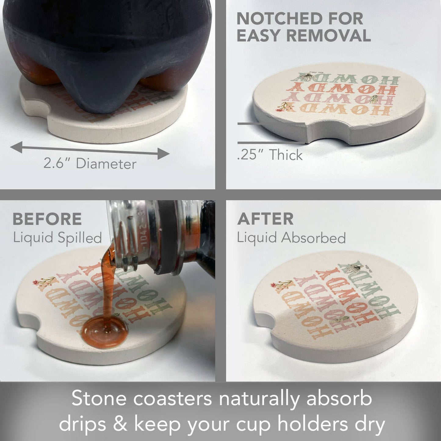 "Howdy Cowgirl" Single Packaged Stone Car Coaster