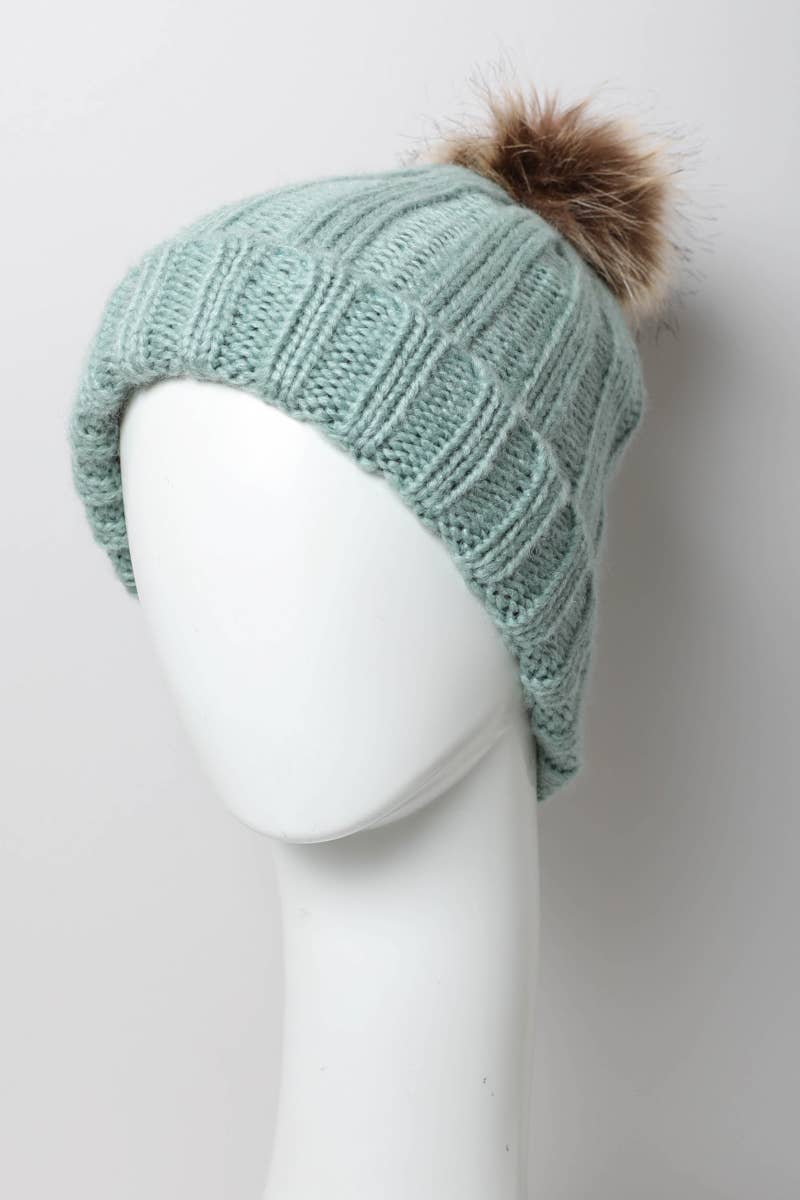 Mint Winter-Ready Ribbed Faux Fur Beanie