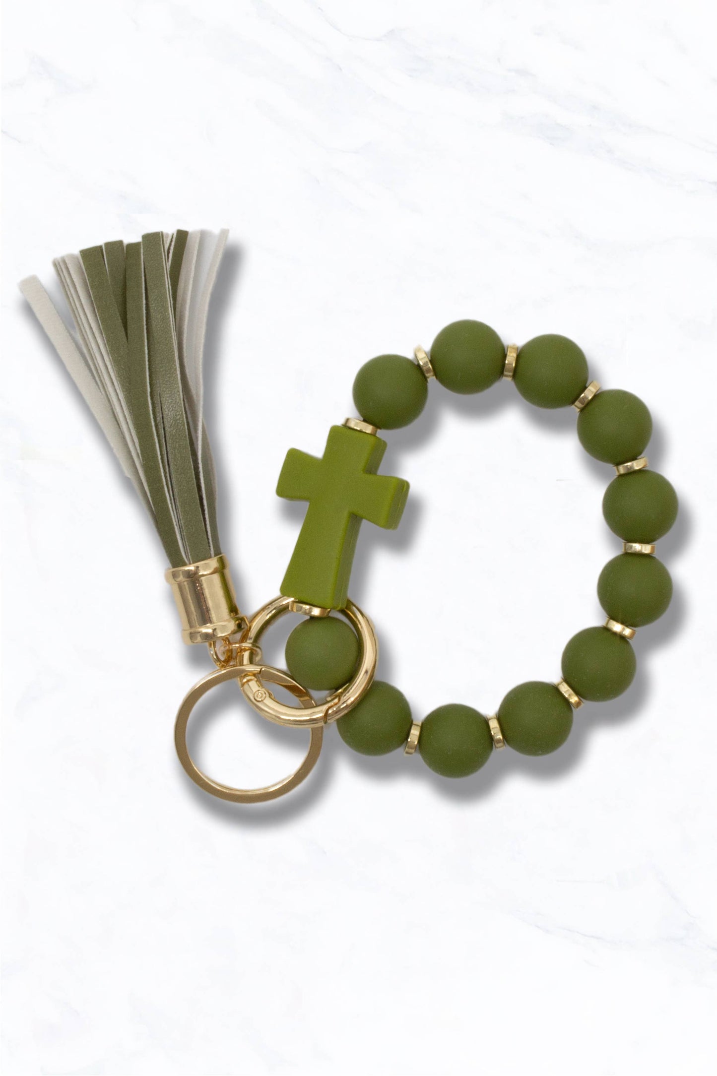 Silicone Beaded Keychain with Tassel & Cross
