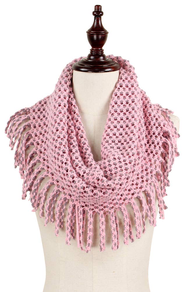 Light Pink Two Tone Tube Scarf with Fringe