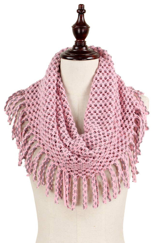 Light Pink Two Tone Tube Scarf with Fringe