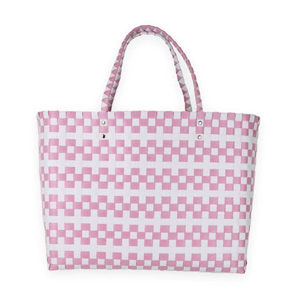 Molly Woven Tote   Pink/White   17x14x5