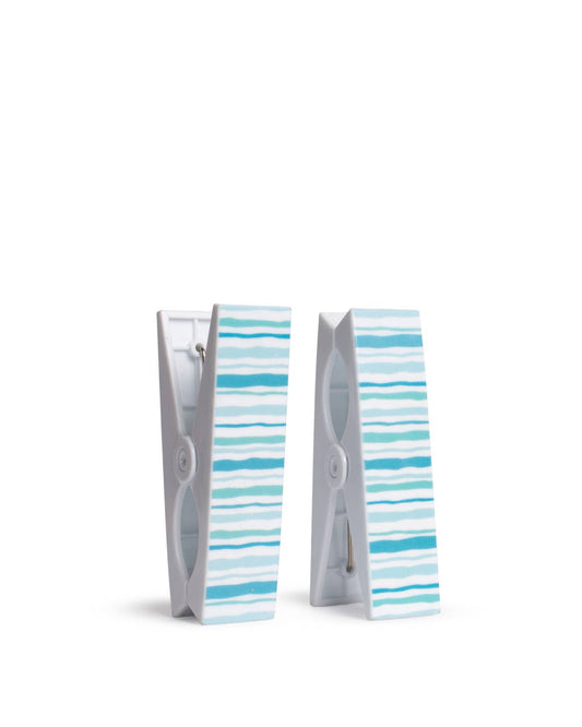 Seaglass Stripe Beach Towel Clips   White/Blue   1.5x4.5   Set of 2
