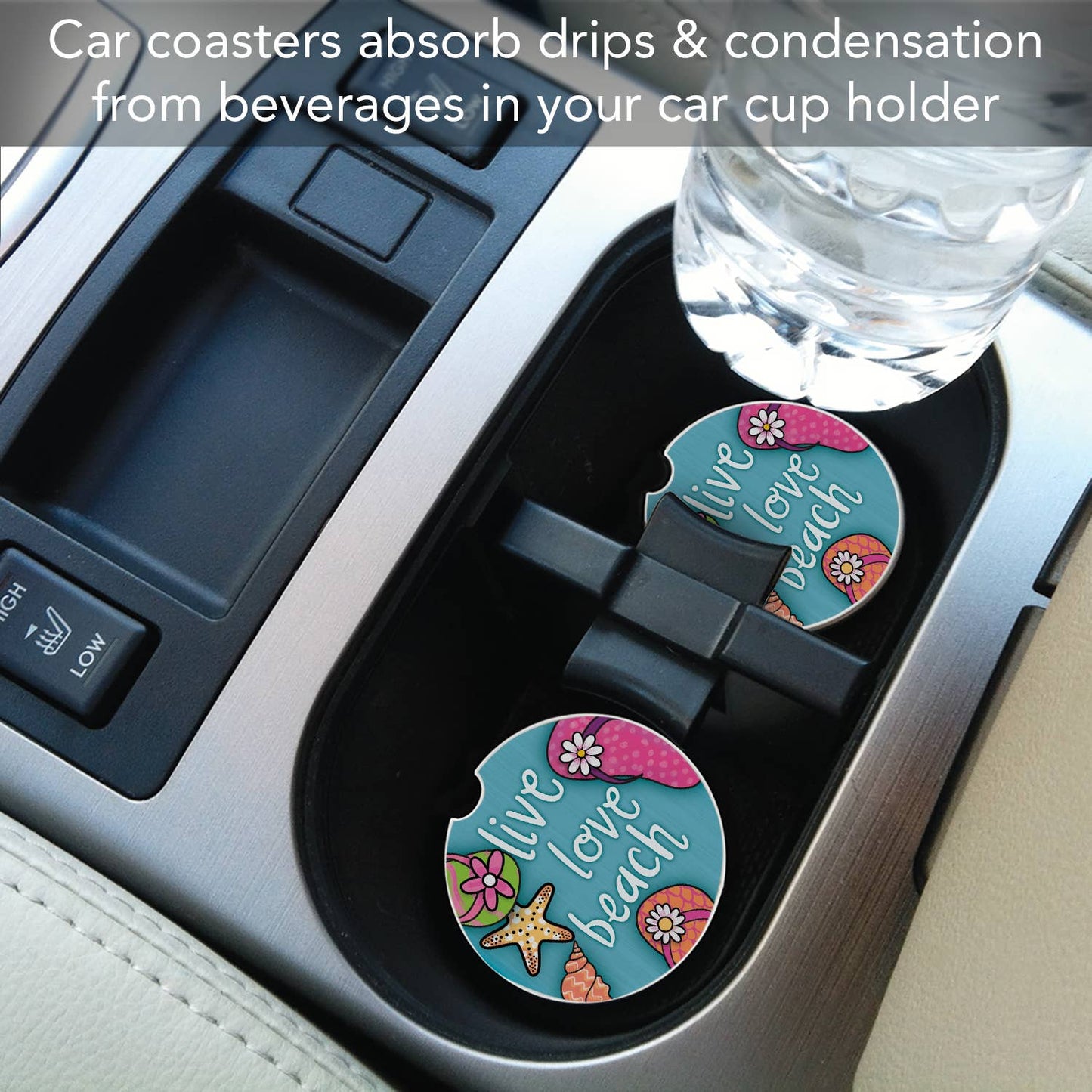 "Live Love Beach" 1-Pack Absorbent Stone Car Coaster