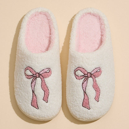 Plush Slippers with Soft Pink Bow Detail