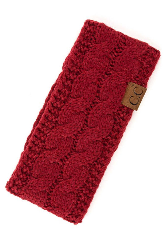 Burgundy Cable Knit Solid Headband