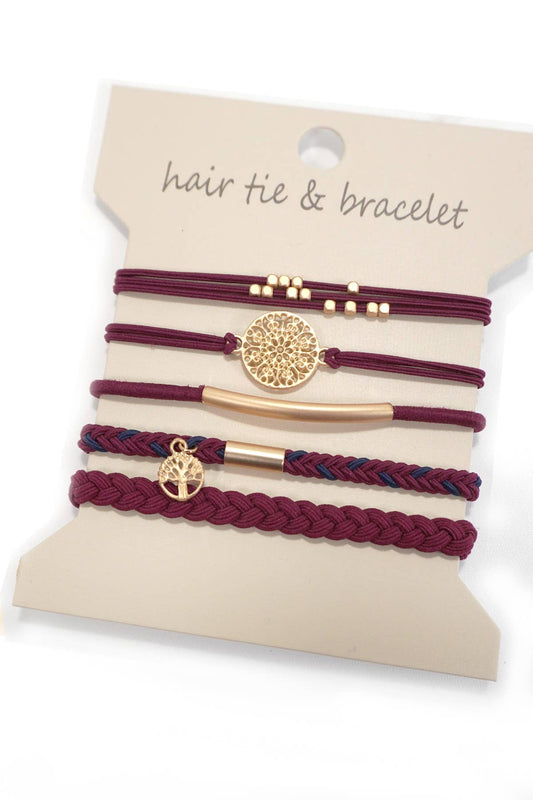 BOHO DUAL FUNCTION KNOT BRACELET HAIR TIES |BURGUNDY