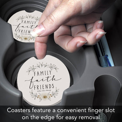 "Family Faith Friends" Absorbent Stone Car Coaster 1pk
