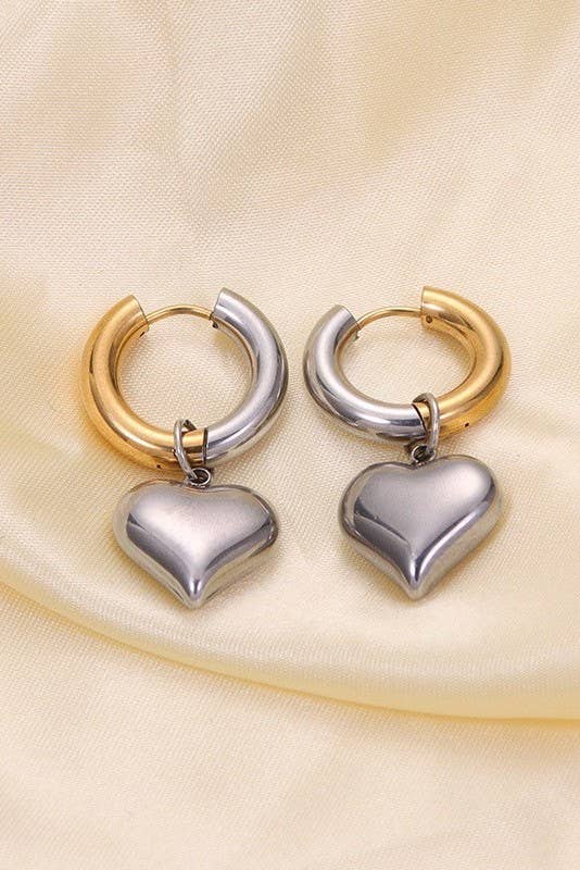 2 Tone Heart Huggie Hoop
