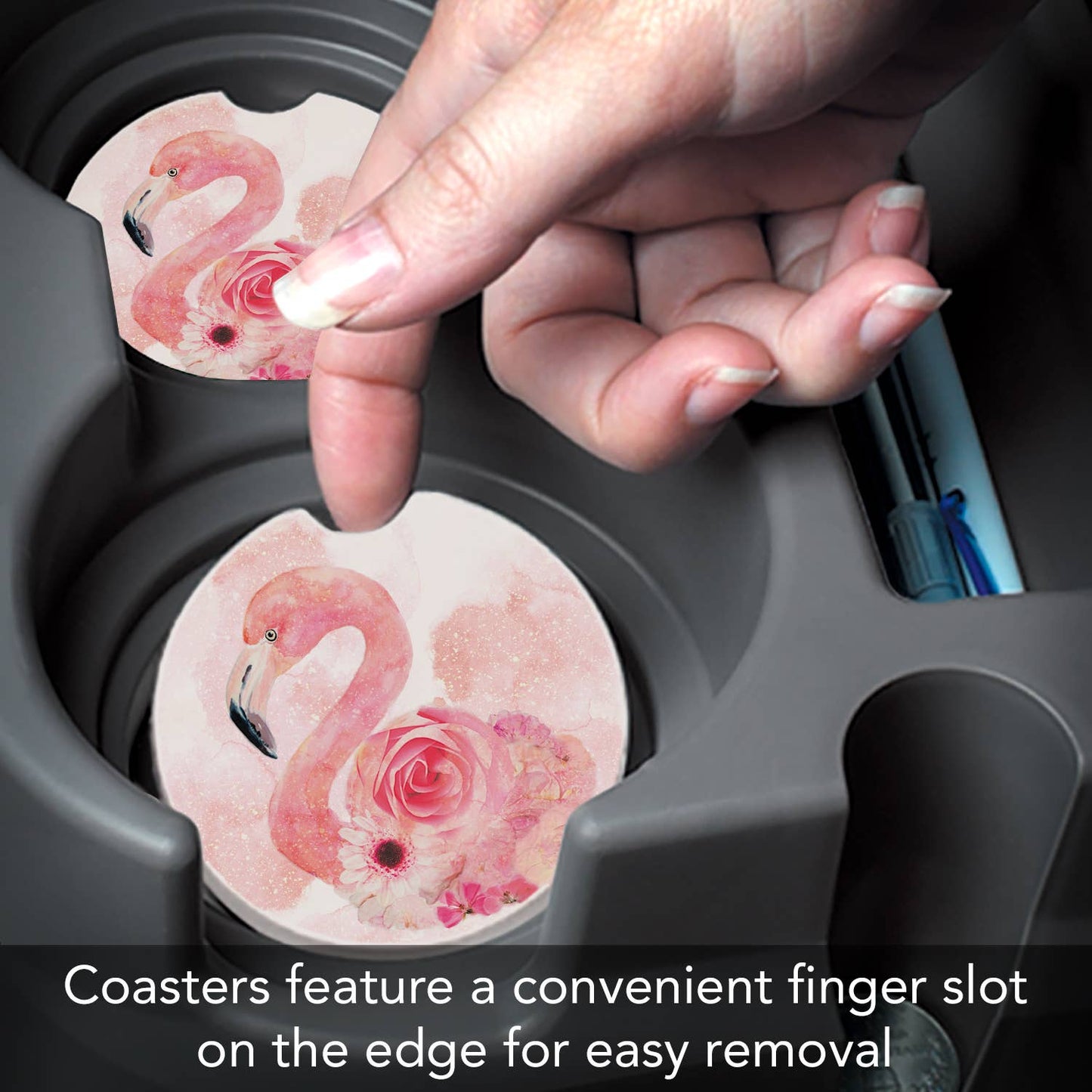 "Floral Flamingos" Absorbent Stone Car Coaster 1pk
