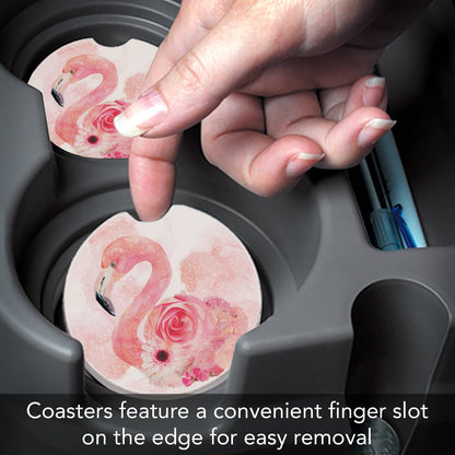 "Floral Flamingos" Absorbent Stone Car Coaster 1pk