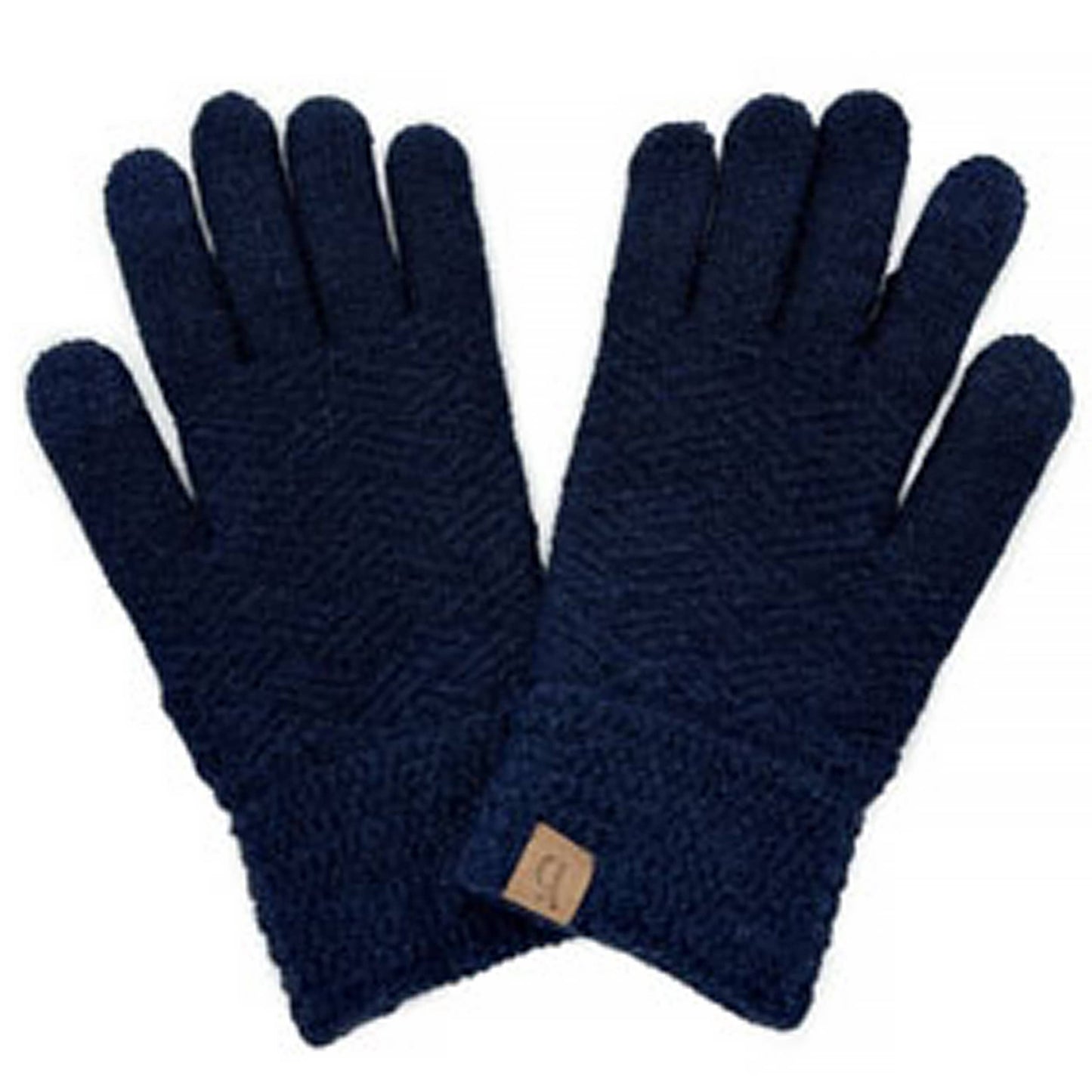 Navy Textured Solid Knit Touch Winter Gloves