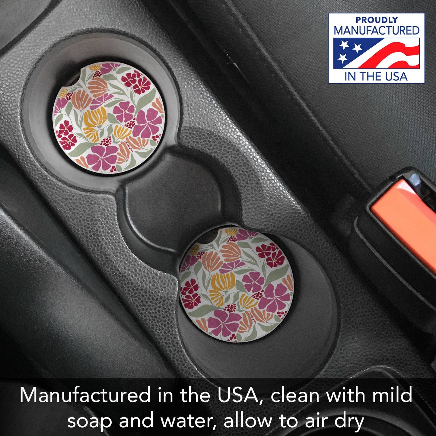 "Floral Melody" Absorbent Stone Car Coaster 1pk