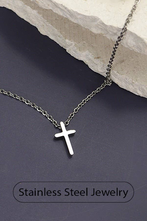 Silver 18K Stainless Steel Non-Tarnish Cross Necklace