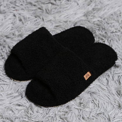 Black Open Toe Solid Luxury Soft Home Slippers