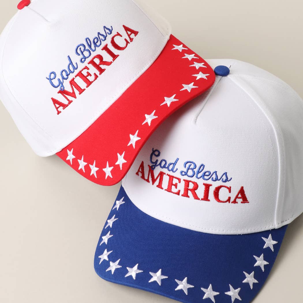 Red GOD BLESS AMERICA Embroidered Star Brim Trucker Hat