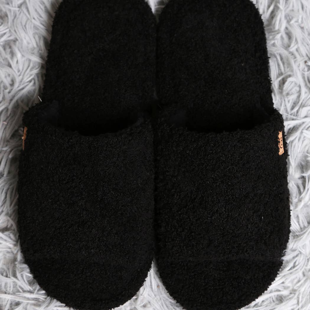 Black Open Toe Solid Luxury Soft Home Slippers