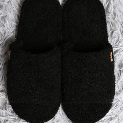 Black Open Toe Solid Luxury Soft Home Slippers