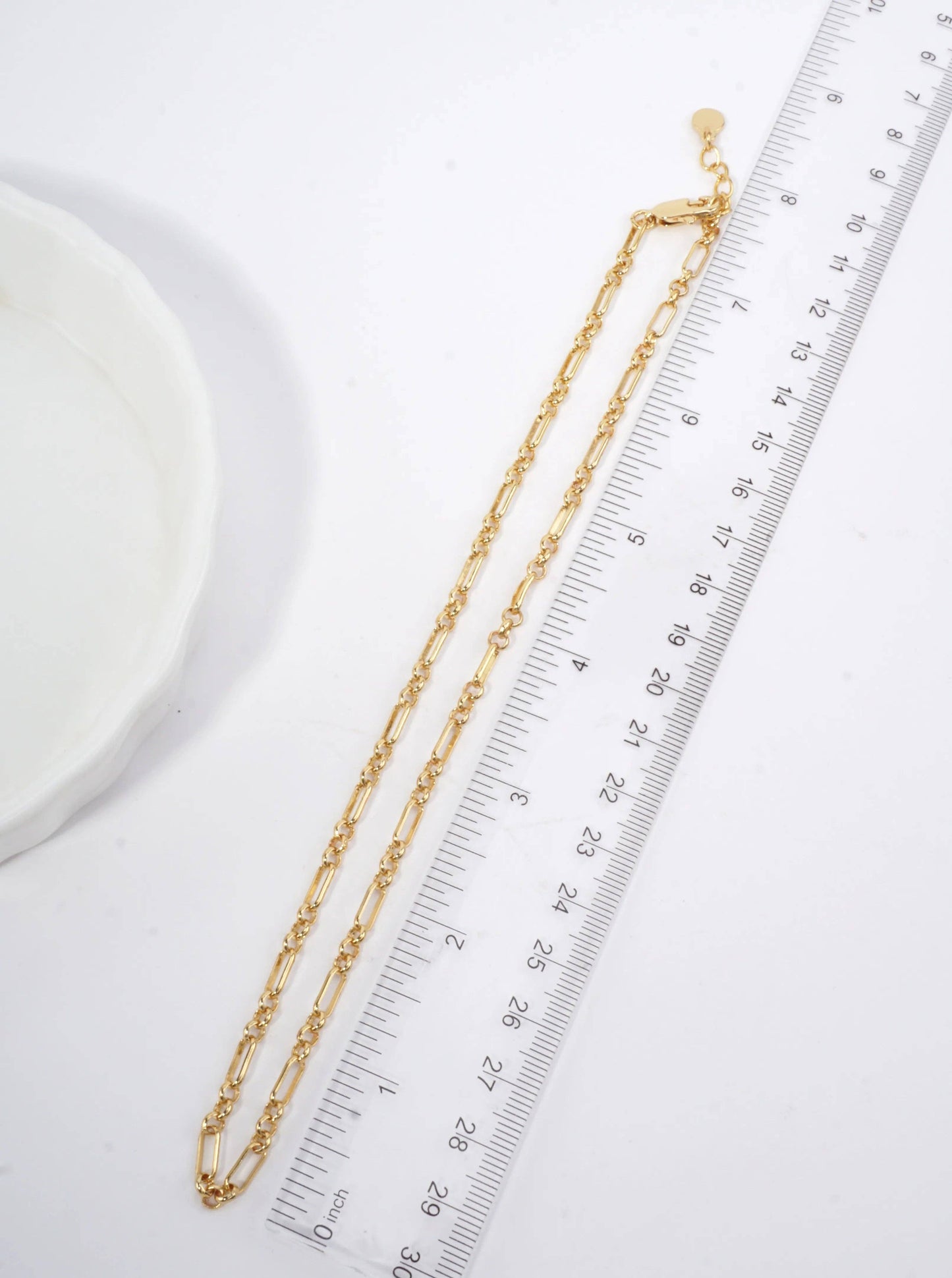 16 Inch Elegant Open Link Chain Necklace: Gold Dipped Clear
