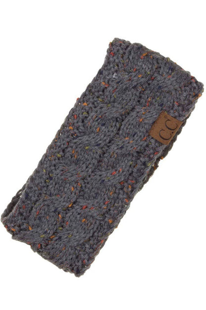 Dark Gray Chunky Knit Confetti Sherpa Lined Headband